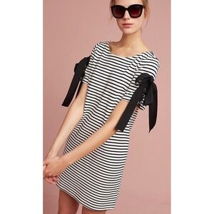 Anthropologie Maeve Ribbons and Stripes Mini Shirt Dress Black White Size Medium